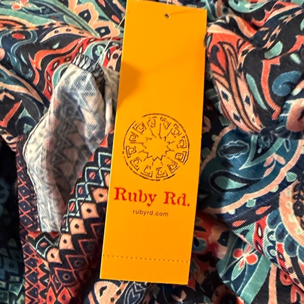 Ruby Rd. Paisley Boho Tunic Embellished split Neck Flounce 3/4 sleeves XL NEW - Picture 9 of 10